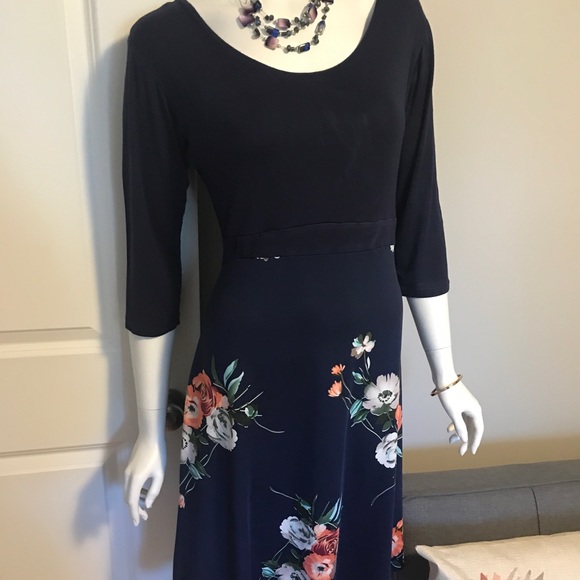 Navy Blue Floral Dress - Picture 1 of 5